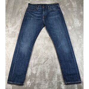 Levis 508 Regular Taper Jeans Mens 33x32 Dark Blue Whiskers Distressed Denim